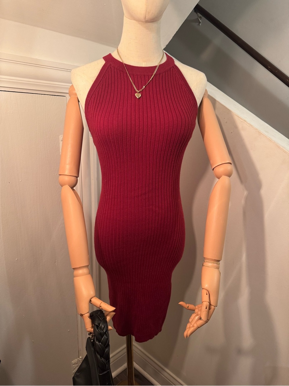 Forever 21 Ribbed Halter Bodycon Dress in Wine Red